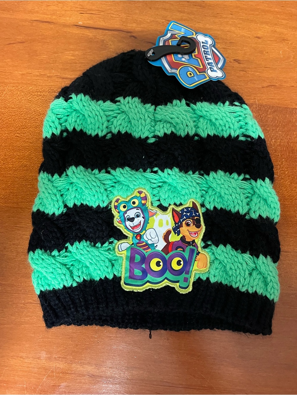 Paw Patrol Green & Black Striped Knit Beanie with Boo Patch
